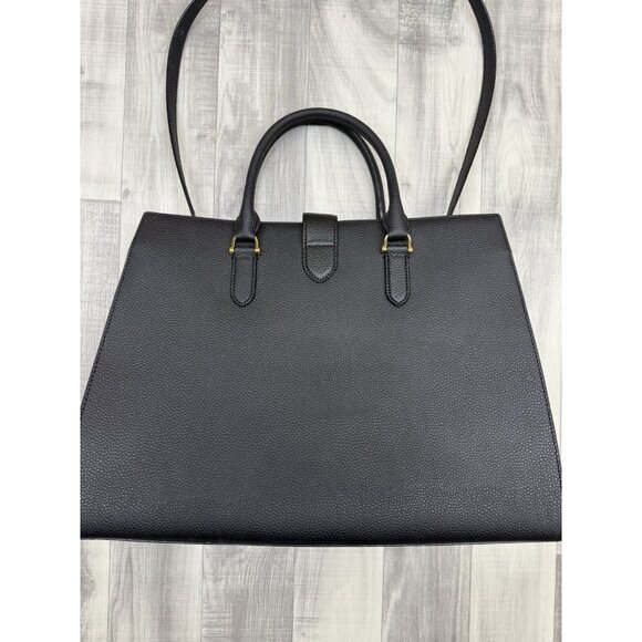 ✅Ralph Lauren Black Pebbled Leather Brigitte Tote Handbag Plus Key Chain R.L.L - Picture 2 of 14